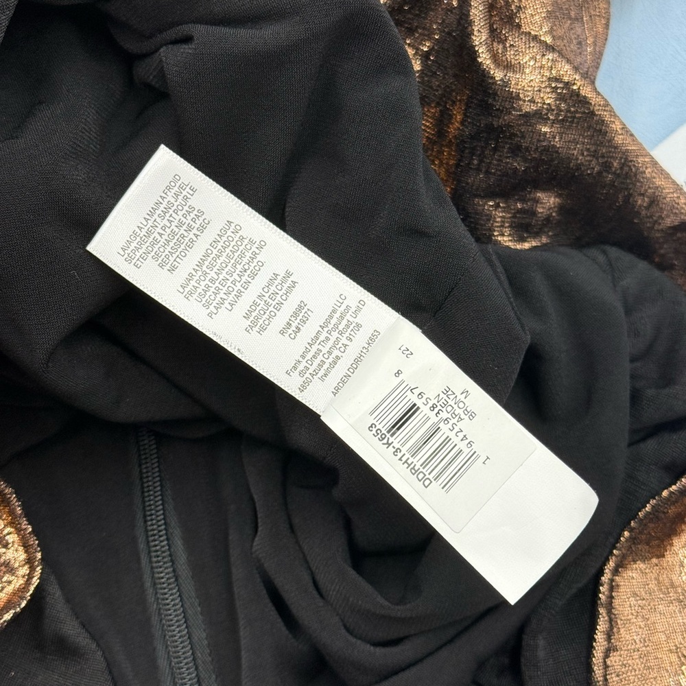 🆕 DRESS THE POPULATION 🧿 NWT Arden Fit and Flare Mini Dress, Brown Bronze Sz M - Picture 16 of 17